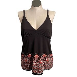 New York & Company Womens Babydoll Tank XL Dark Brown Retro Bronze Stud Mozaic